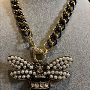 Elegant Gold and Black Bee Pendant Necklace